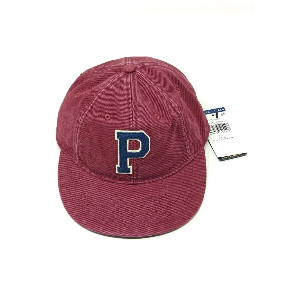 Ralph Lauren Polo Cap Hat Baseball Red Burgundy Wine P Logo Authentic 1583G